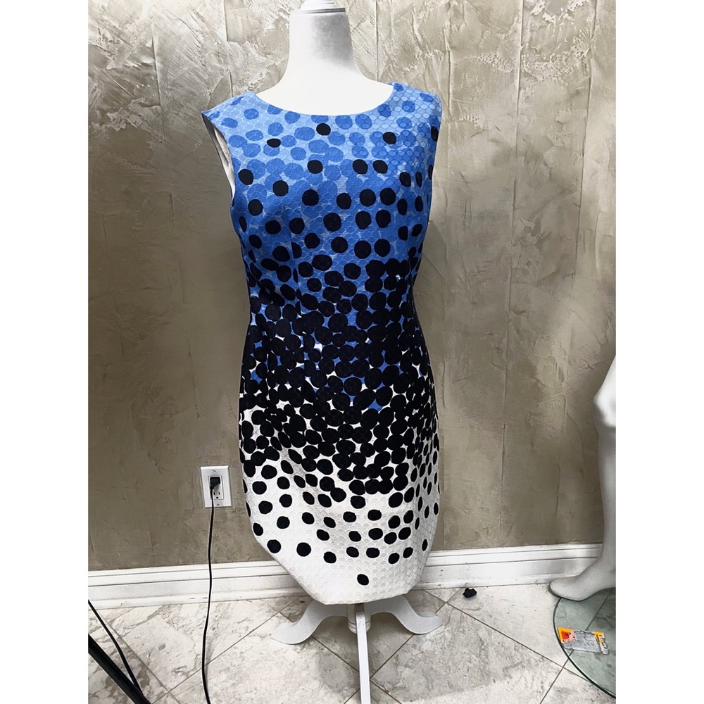 NWOT Tahari Blue and White Polka Dot Dress